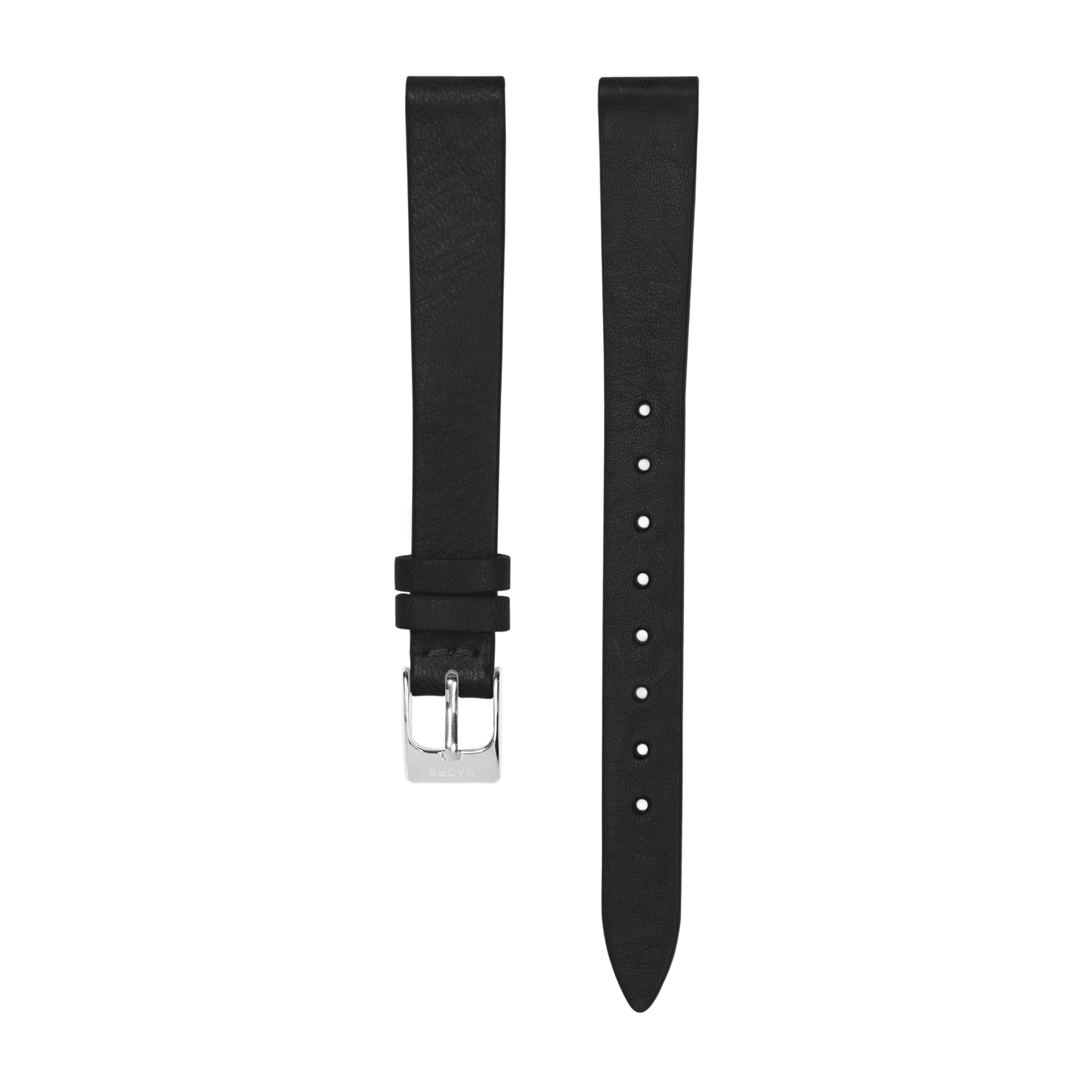 Strap - Italian Leather - Black Leather - Stainless Steel - 12mm